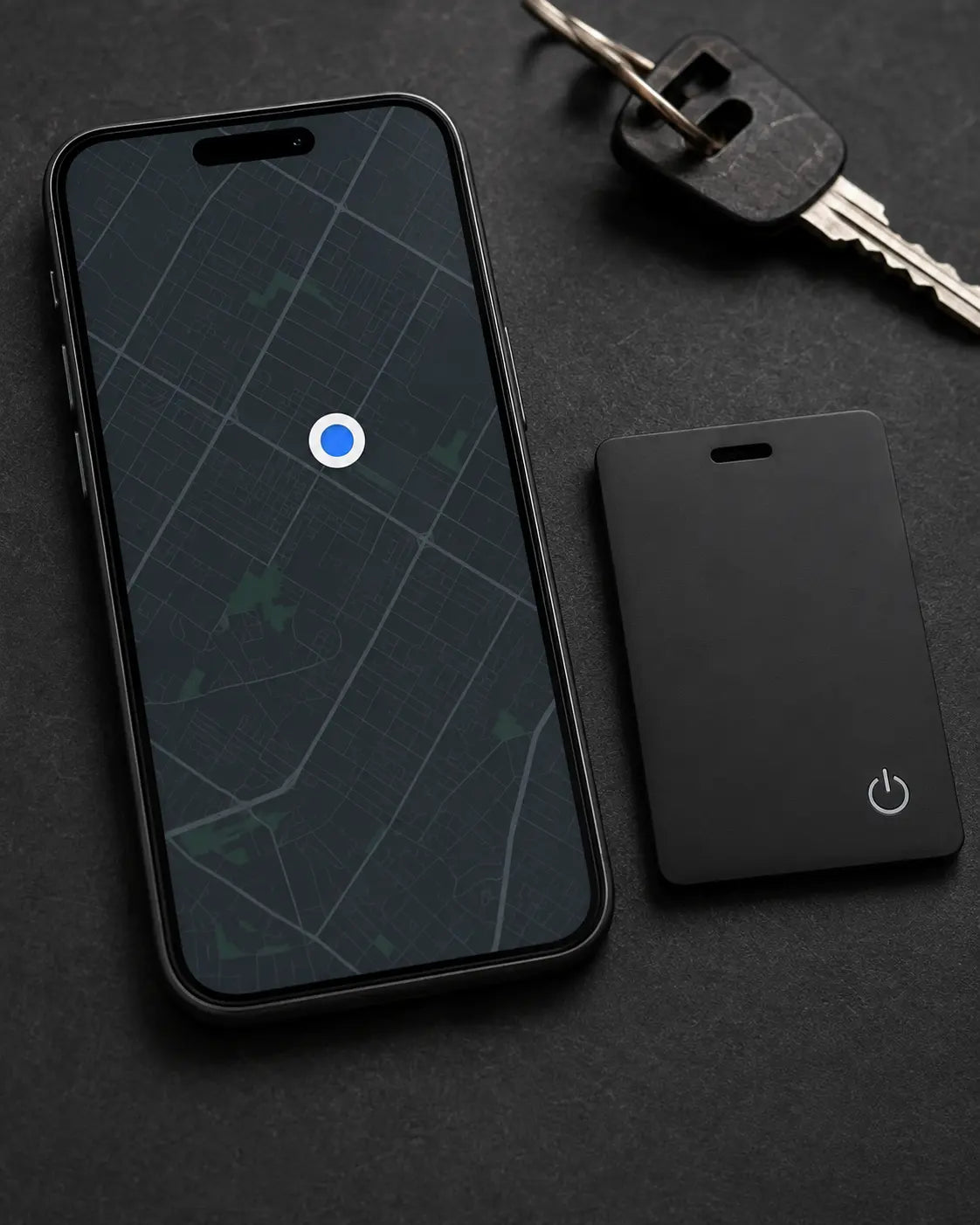 Tracking card beside a phone showing a map