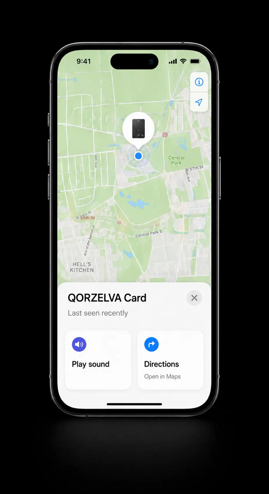 Finding the tracking card on a phone map