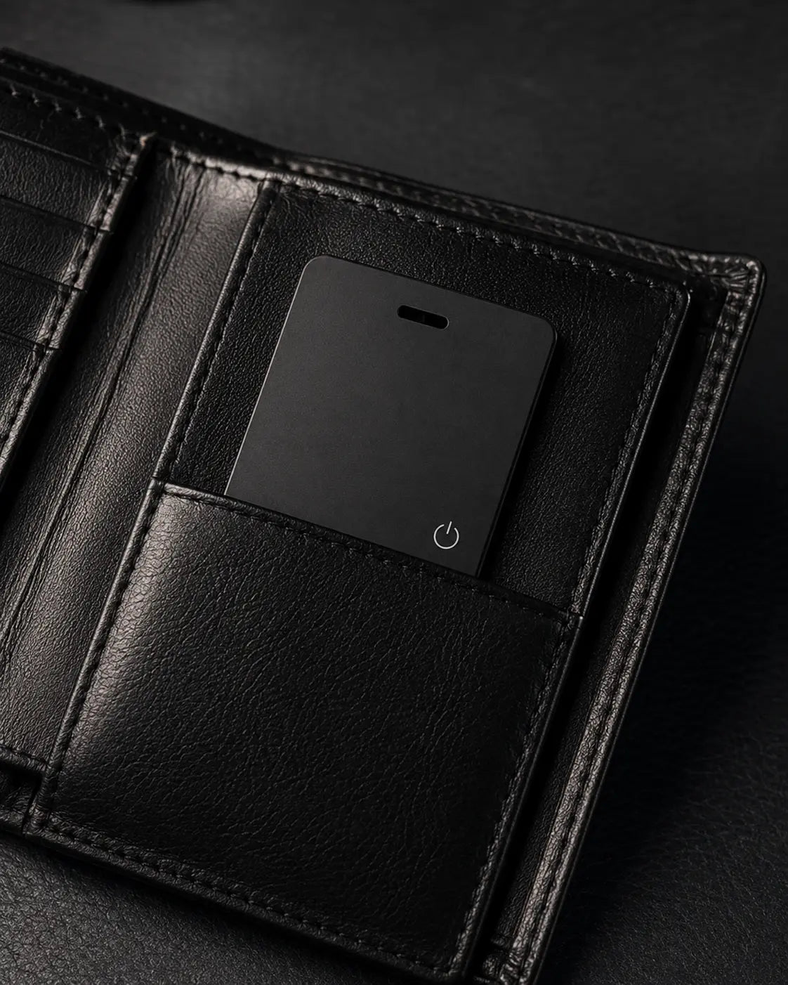 QORZELVA tracking card inside a slim wallet